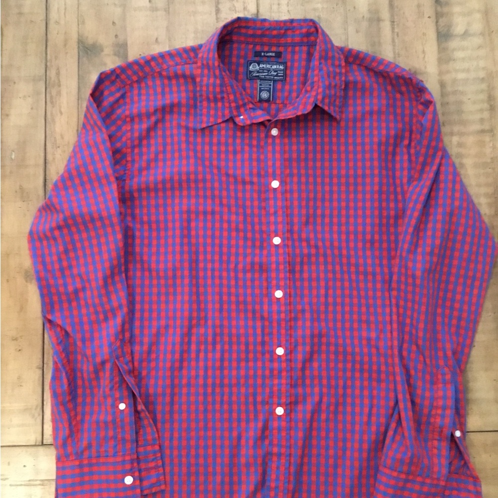 American Rag Red and Blue Checked Casual Button-Down Shirt